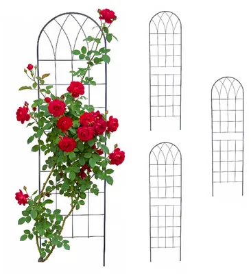 Zdjęcie produktu dla Relaxdays – podpory dla pnączy, zestaw 4 szt., wys. x szer.: 150 x 40 cm, metalowe, podpory dla roślin pnących, do ogrodu, podpory dla róż, kolor czarny