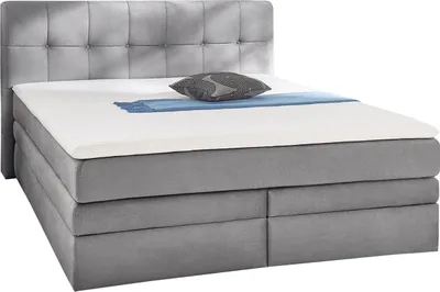 Produktbild von Boxspringbett - 180 x 200 cm - Grau - Samt - mit Bettkästen