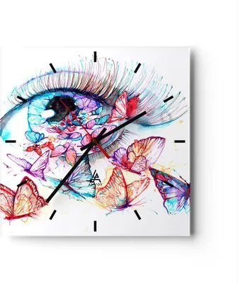 Produktbild von Wanduhr - Quadrat - Glasuhr - Auge Butterflys Fantasie Fantasie - 30x30cm - Schleichendes Uhrwerk - Lautlos - zum Aufhängen bereit - Dekoration Modern - Wanddekoration aus Glas - C3AC30x30-3096