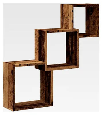 Produktbild von Wand-Würfelregal aus Altholz | Holzwerkstoff | 68x15x68 cm | Für Wohnzimmer und Schlafzimmer