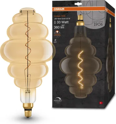 Produktbild von Osram LED Spiral Filament Leuchtmittel Vintage 1906 4,8W = 33W E27 Gold 360lm extra warmweiß 2200K DIMMBAR