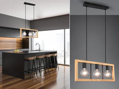 Produktbild von LED Holzbalken Pendelleuchten 3 flammig Küchenlampen über Kücheninsel & Esstisch