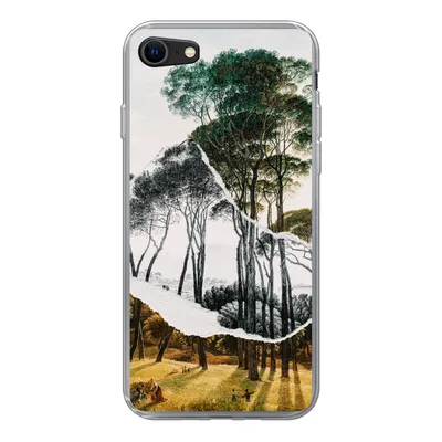 Produktbild von MuchoWow® Handyhülle Schutzhülle Hülle für iPhone 8 Italienische Landschaft Schirmkiefern - Kunst - Hendrik Voogd - Malerei - Schwarz-Weiß - Alte Meister Silikon Softcase Handy Hülle - Schutzhaube
