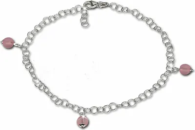 Image de SilberDream Chaîne de cheville pour dames 25cm 925 argent sterling verre rose boule SDF011A