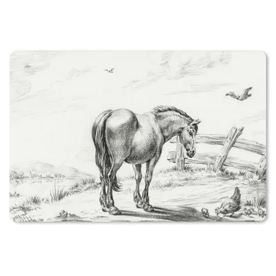 Produktbild von MuchoWow® Mauspad Mousepad Stehendes Pferd mit Henne und Küken - Gemälde von Jean Bernard 27x18 cm - Mousepads - Maus Mat - Pad - Mausunterlage - Büroartikel - Desk Matten