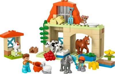 Produktbild von LEGO DUPLO Town Tierpflege auf dem Bauernhof Spielzeug für Kinder ab 2 Jahre, mit Bauernhoftiere-Figuren für Rollenspiele, darunter Pferd, Kuh und Schaf, Lernspielzeug für Mädchen und Jungen 10416