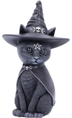 Katzenfigur Purrah mit Hexenhut, schwarz, 13,5 cm