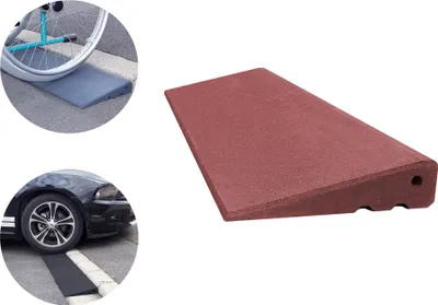 Produktbild von Rampe Pro 65 mm hoch aus Gummigranulat hochverdichtet, Bordsteinrampe, Auffahrrampe, Türschwellenrampe LxBxH 1000 x 280 x 65 mm rot