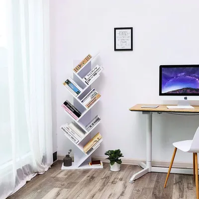 Produktbild von Baumförmiges Bücherregal mit 8 Ebenen, Spanplatte, weiß, 50 x 141,5 x 25 cm
