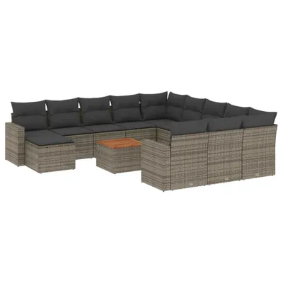 Produktbild von vidaXL 13-tlg. Garten-Sofagarnitur mit Kissen Grau Poly Rattan