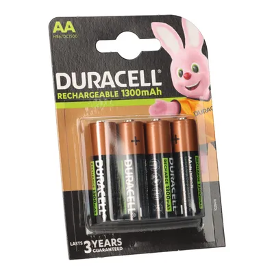Zdjęcie produktu dla Duracell 4 LR06 1300mAh, Bateria do ponownego naładowania, Niklowo-metalowo-wodorkowa (NiMH), 1,2 V, 4 szt., 1300 mAh, Wielobarwny