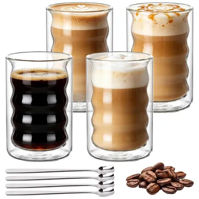 Productafbeelding van Latte Macchiato glazen, dubbelwandig, 350 ml, set van 4, gemaakt van borosilicaatglas, met spiraalmotief