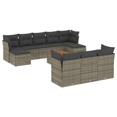Produktbild von 11-tlg. Garten-Sofagarnitur mit Kissen Grau Poly Rattan