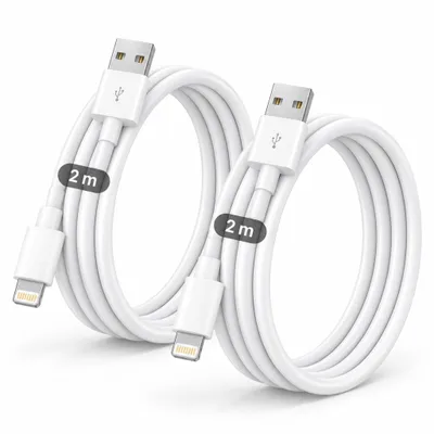 Produktbild von 2x iPhone Lightning Ladekabel 2m – USB-A auf Lightning Ladekabel – Ladekabel für iPhone 5 bis 14 Pro Max, iPad, iPod & AirPods