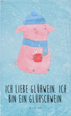 Produktbild von Mr. & Mrs. Panda Wandbild Schwein Glühwein - Eisblau - Geschenk, Wandteppich, Gobelin, Glühschwein, Weihnachtsmarkt, Wandtuch, Wandbehang, Tapestry, Weihnachten, Punsch