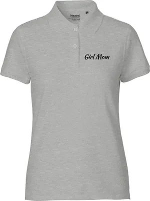 Produktbild von Huuraa Damen Polo Shirt Girl Mom Schriftzug L Sport Grey Bio Baumwolle Fairtrade Poloshirt Geschenkidee