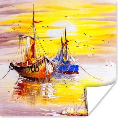 Produktbild von MuchoWow® Poster Malerei - Boot - Wasser - Ölfarbe 50x50 cm - Wohnzimmerdekoration