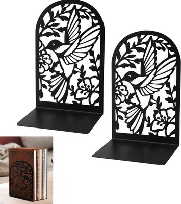 Image de Porte-livres métalliques noirs - Porte-livres antidérapants pour la maison, le bureau et l'école - Porte-livres - Porte-livres métalliques résistants et décoratifs pour étagères - Livres, DVD, magazines - Noir - Lot de 2