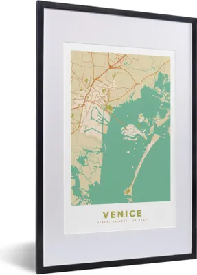 Produktbild von MuchoWow® Gerahmtes Poster Venedig - Stadtplan - Karte - Vintage 40x60 cm - Poster mit Schwarzem Bilderrahmen Wandposter Rahmen Foto Bilder - Poster in Rahmen