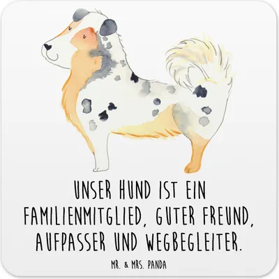 Produktbild von Mr. & Mrs. Panda Tischuntersetzer Hund Australien Shepherd 10er Set - Weiß - Geschenk, Sprüche, Untersetzer für Gläser, Glas-Untersetzer, Tassenuntersetzer, Coaster