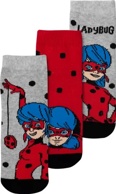 Produktbild von Miraculous Socken für Mädchen - Ladybug Kinder Sneaker Kindersocken Söckchen Rot Grau (3er Pack), Größe:27-30