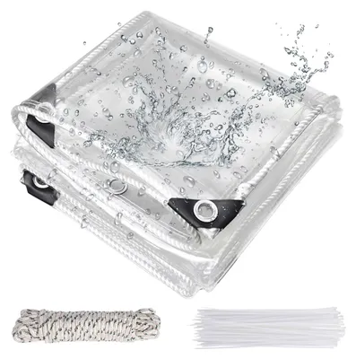 Imagen del producto de Lona de PVC transparente - 420 g/m² - Impermeable - Resistente al desgarro - Ojales de acero inoxidable - 3 x 3 metros - Transparente