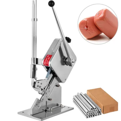 Immagine prodotto di Taglierina manuale di alta qualità per salsicce - Affettatrice 2x clip per scatole - 8000 pezzi - Robusta affettatrice per pane in acciaio inox A304 - Affettatrice pieghevole per tutti gli usi - 37x19x57 cm