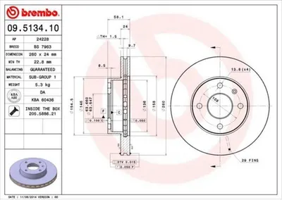 Produktbild von 2x BREMBO 09.5134.10 Bremsscheibe Vorderachse