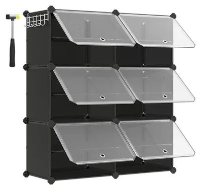 Produktbild von Aufbewahrungsschrank mit 9 Fächern, schwarzer ABS-Kunststoff und Stahlrahmen, 32 x 124 x 94 cm