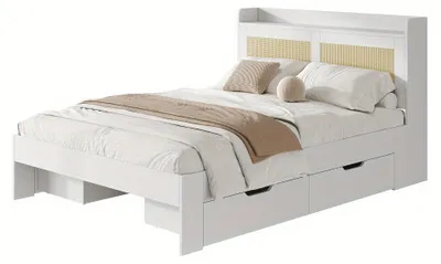Produktbild von Bettgestell - Doppelbett - Plattformbett - Bett mit Stauraum - Schlafsofa - 140x200 cm - Weiß - Mit Schubladen für Stauraum