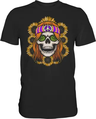 Produktbild von Hippie Totenkopf Sonnenblumen T-Shirt Gärtner Geschenk Garten – Black / M