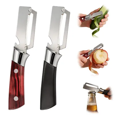 Produktbild von 2PCS Multifunktionaler Gemüseschäler 2-in-1, Flaschenöffner, handlicher Kartoffelschäler für Karotten, Ananas, Papaya & Kürbis
