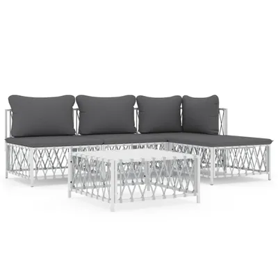 Produktbild von vidaXL 5-tlg. Garten-Lounge-Set mit Kissen Weiß Stahl