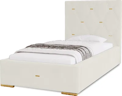 Produktbild von Polsterbett Golden Premium 90x200 cm, Bett mit Kopfteil, Doppelbett mit Bettkasten, Matratze und Lattenrost aus Holz, Velourstoff: Weiß