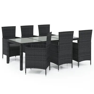 Produktbild von 7-tlg. Garten-Essgruppe mit Auflagen Poly Rattan Schwarz
