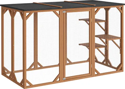 Obrázok produktu pre Výbeh pre mačky Wiltec 180 x 80 x 111,8 cm s 3 plochami na ležanie, záhradný výbeh pre mačky odolný voči poveternostným vplyvom, domček pre mačky s drôteným pletivom a asfaltovou strechou