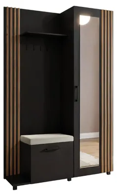 Produktbild von Margaret Hadas24 Garderobe NELI mit Lamellen und Spiegel, Garderobenset mit Sitzbank und Schuhschrank für Flur, (schwarz, artisan) links