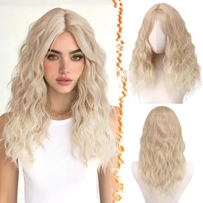 Obrázek produktu pro Paruka, střední délka, vlnitá, blond, 50 cm, syntetická, kudrnatá, s nádechem a střapcem