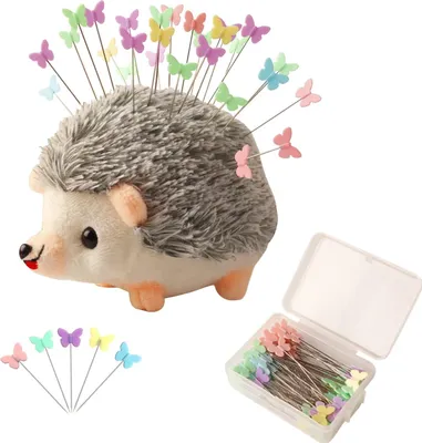 Produktbild von Nadelkissen Igelform mit 100 Bunte Nadeln DIY Nähen Grau