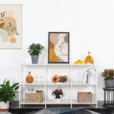 Image de Table console en métal, 3 étagères, dimensions 140x30x80 cm, couleur blanche
