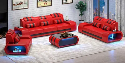 Produktbild von Sofagarnitur Mit LED 321 Sitzer Rot Set JVmoebel