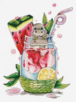 Image de HobbyJobby Kit de broderie au point de croix "Hippopotame heureux", motif à compter, 19x25cm