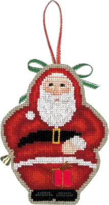 Image de Le Bonheur des Dames Kit de broderie au point de croix "Décoration d'arbre de Noël Père Noël avec cloche", motif à compter, 7x9cm