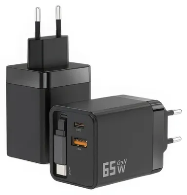 Produktbild von USB C Ladegerät 65W einziehbar GaN – 3-Port Schnellladegerät mit Kabel | Retractable Charger für Reise iPhone 16-8