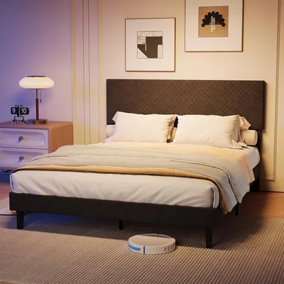 Produktbild von UnboxG Polsterbett 160x200cm Graues Leinen, Gepolstertes Kopfteil, Stabiler Metallrahmen mit Lattenrost, Zeitloses Design für Schlafzimmer