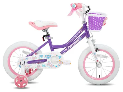Immagine prodotto di Bicicletta per bambini da 14 pollici (circa 36 cm) - Bicicletta da bambina - Con rotelle - Cestino anteriore - Cavalletto laterale - Telaio in acciaio - Viola