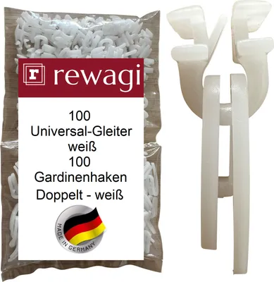 Image de rewagi® 100 patins GON + 100 doubles crochets de rideaux blancs pour rainure de 6 mm