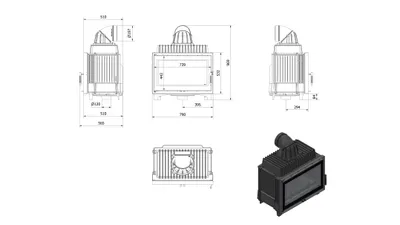 Produktbild von Kamineinsatz Gusseisen KRATKI FRANEK DECO 14 kW Ø 200