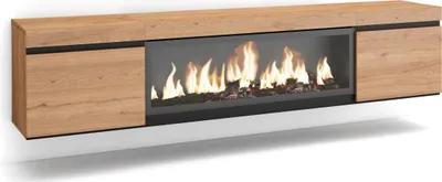 Produktbild von TV-Schrank, Lowboard, 208x35x45cm, Für TV-Geräte bis zu 80", Elektrokamin XXL, Hängend, Eiche