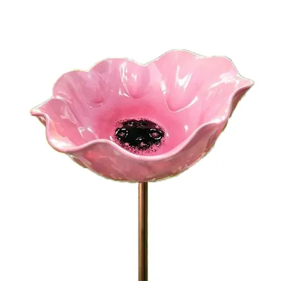 Produktbild von Vogeltränke mit Erdspieß Blume aus Metall Bienen Tränke Vogelfutterschale Dekorativer Garten für Vögel, Bienen & Schmetterlinge Rosa